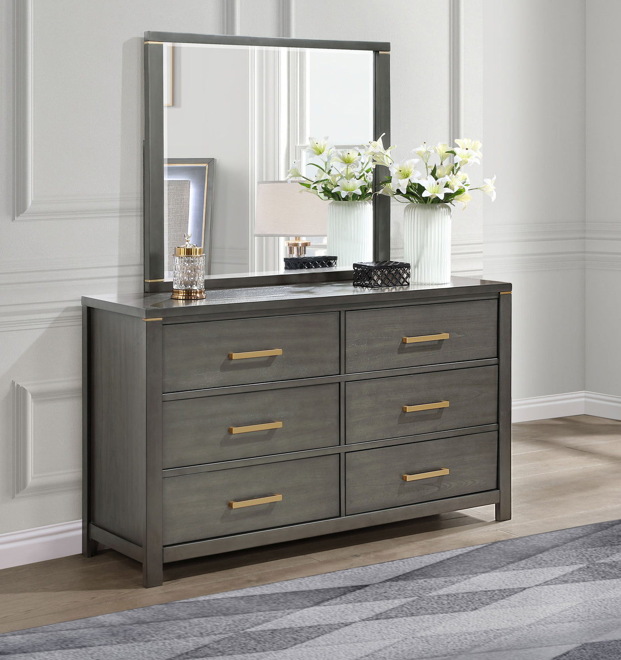 Dresser With Mirror - Kieran 6-drawer Bedroom Dresser with Mirror Grey