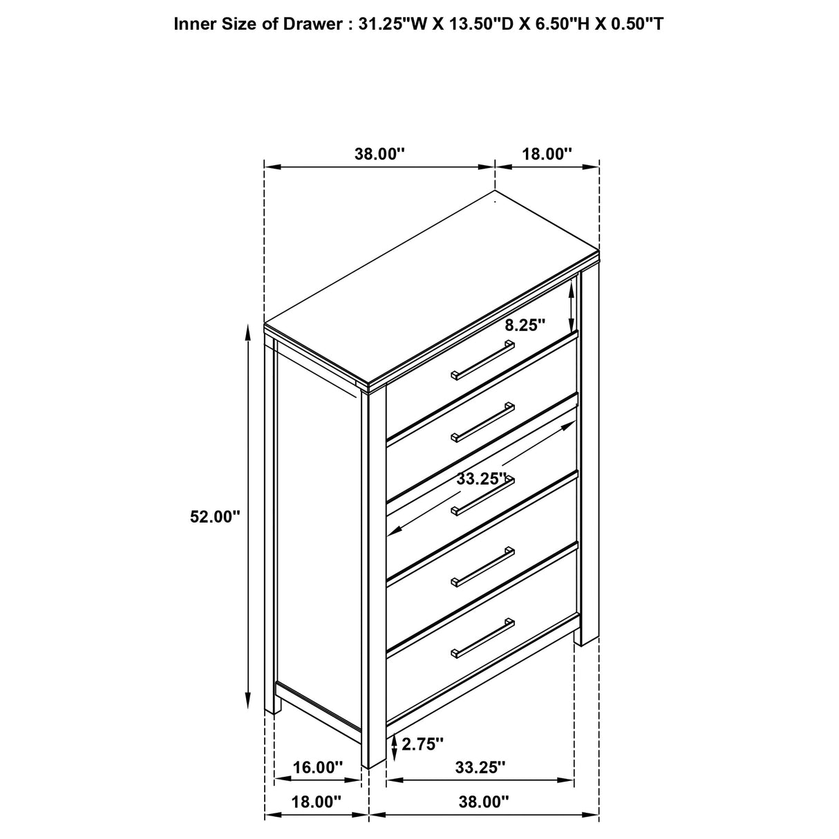 Chest - Kieran 5-drawer Bedroom Chest Grey