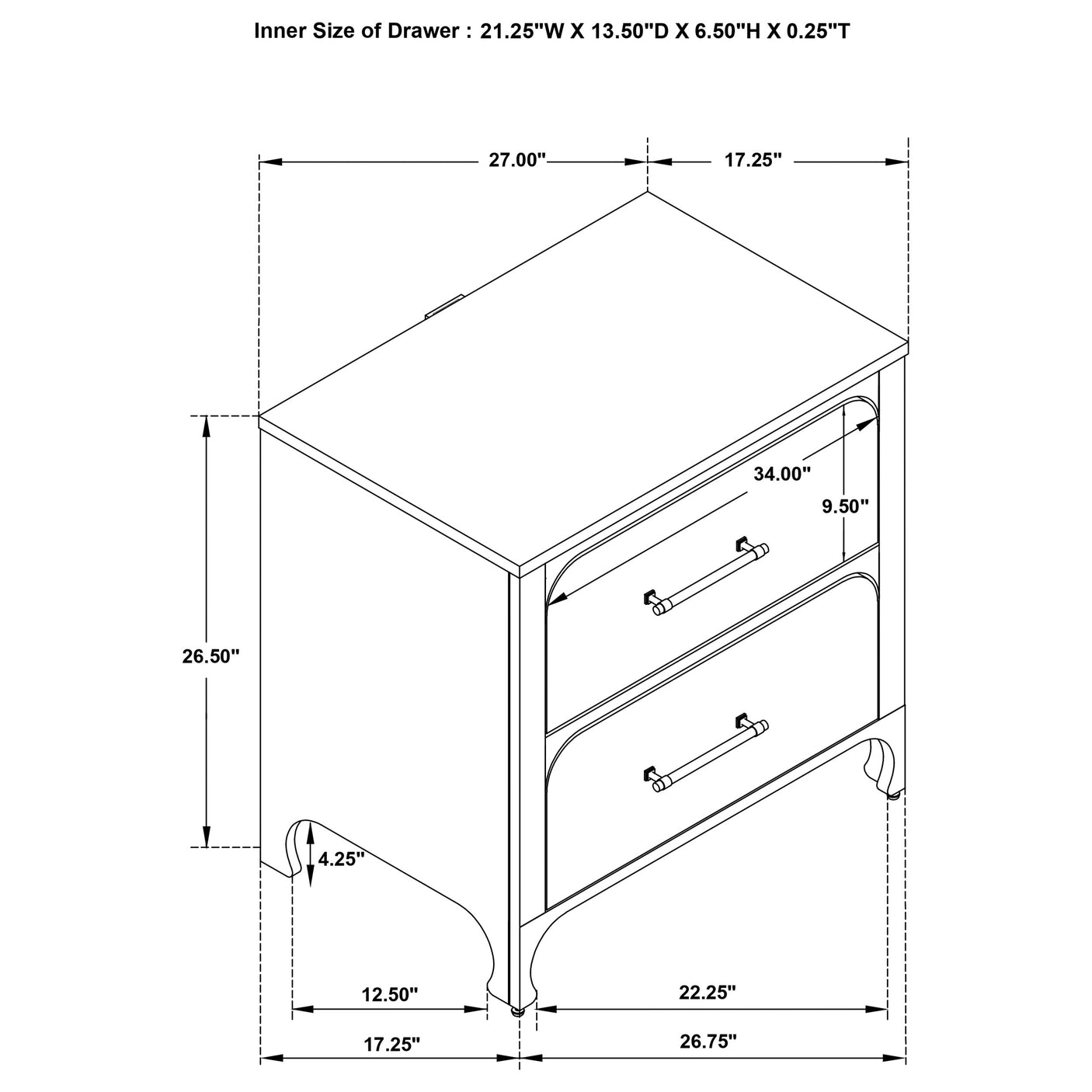 Nightstand - Anastasia 2-drawer Nightstand Bedside Table Pearl White