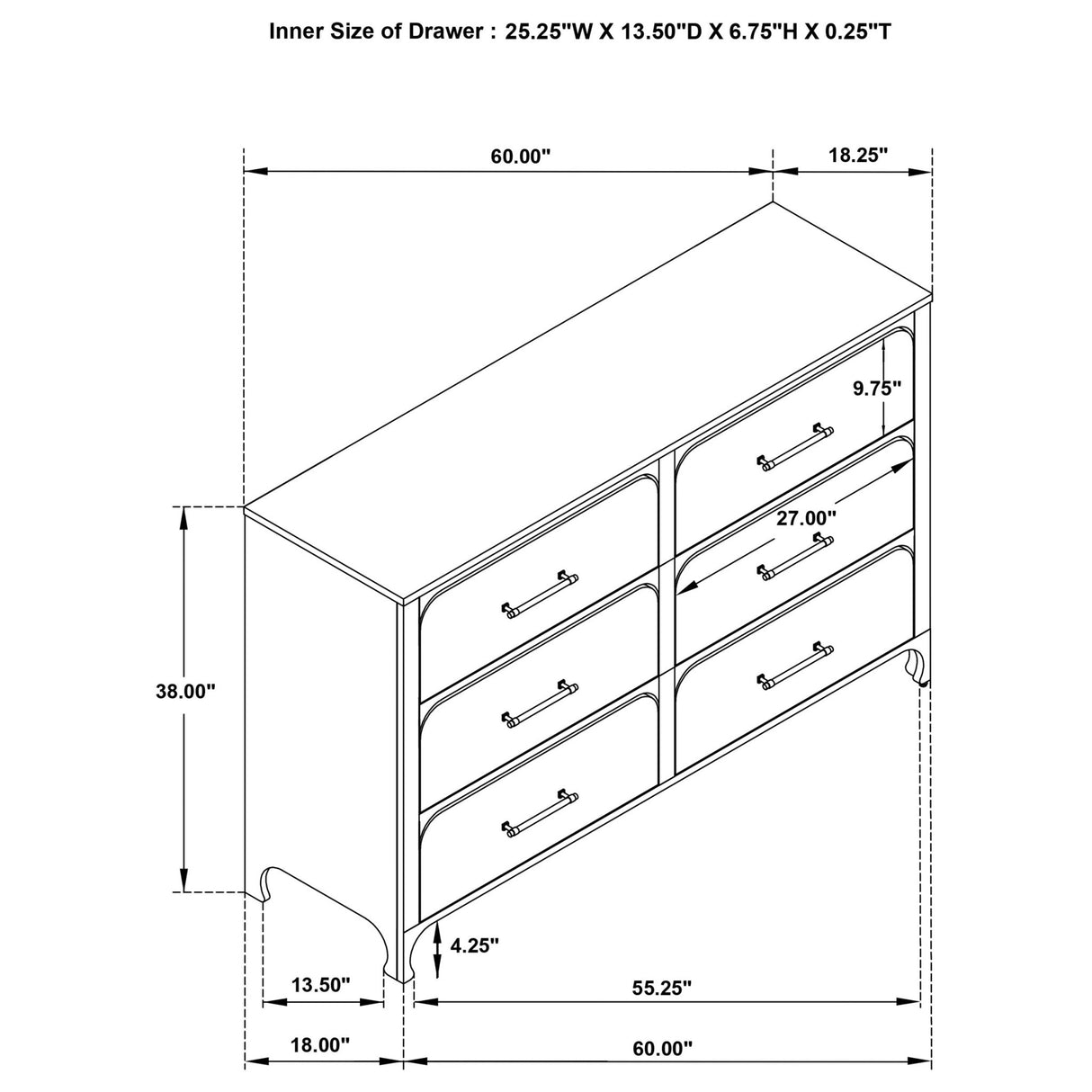 Anastasia 6 - drawer Bedroom Dresser Pearl White | Coaster - 224753 - Home Elegance USA - 12