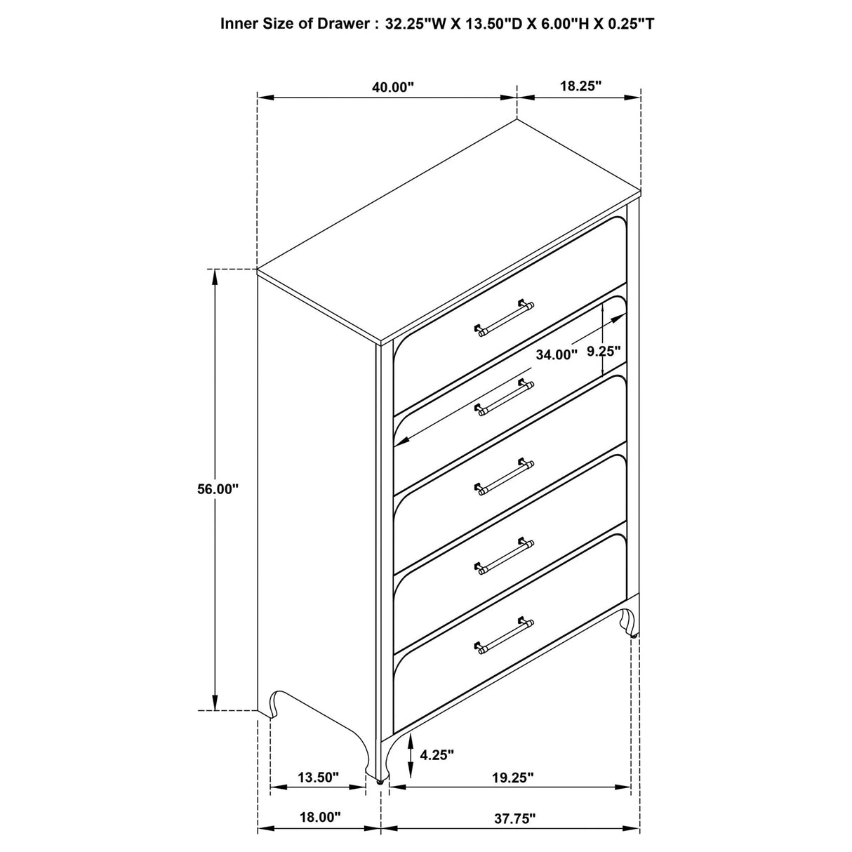 Anastasia 5 - drawer Bedroom Chest Pearl White | Coaster - 224755 - Home Elegance USA - 11