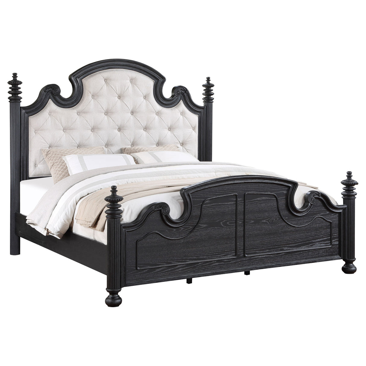 Eastern King Bed  - Celina Wood Eastern King Poster Bed Black