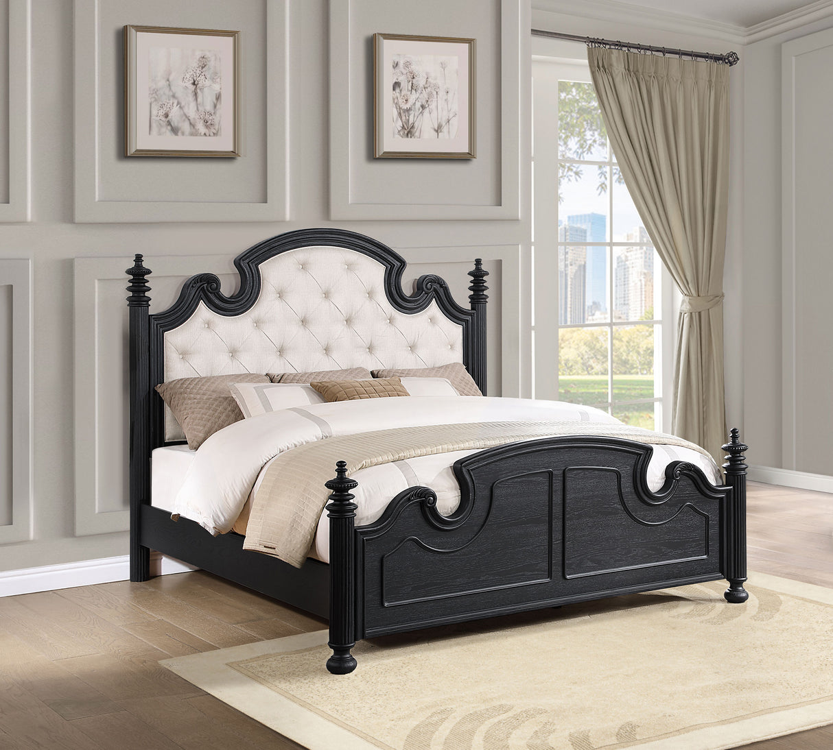 Queen Bed - Celina Wood Queen Poster Bed Black