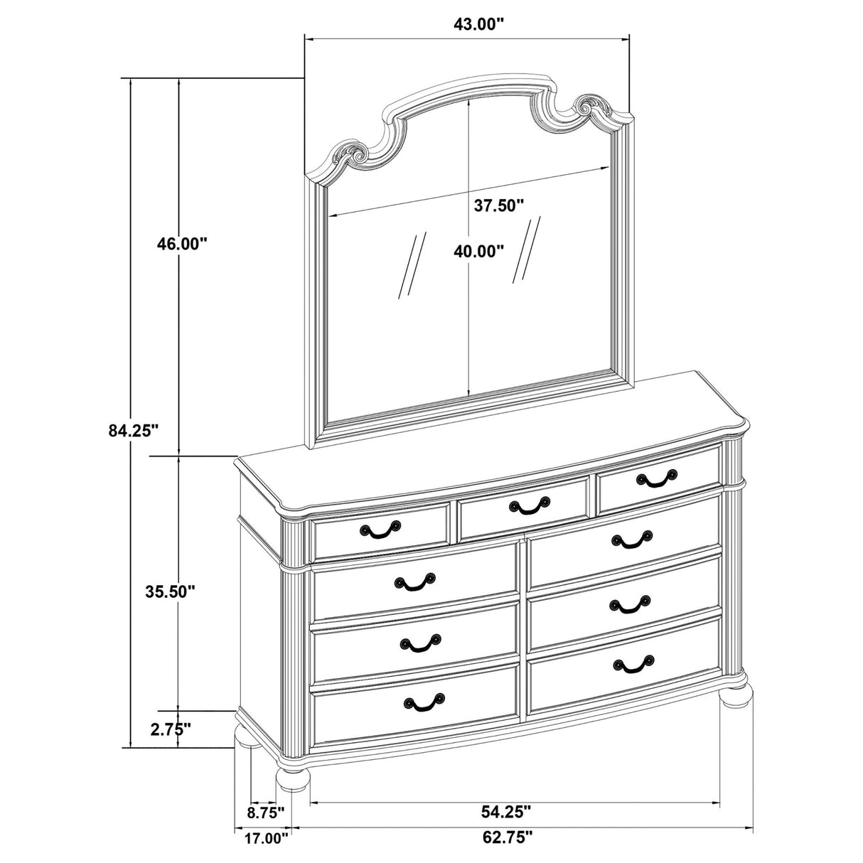 Dresser With Mirror - Celina 9-drawer Bedroom Dresser with Mirror Black