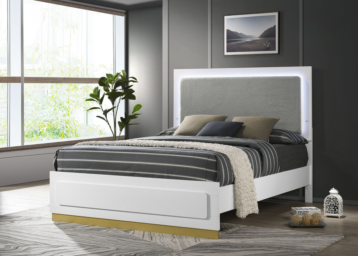 E King Bed  - Caraway Wood Eastern King LED Panel Bed White