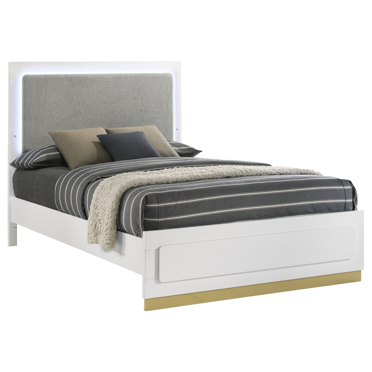 E King Bed  - Caraway Wood Eastern King LED Panel Bed White