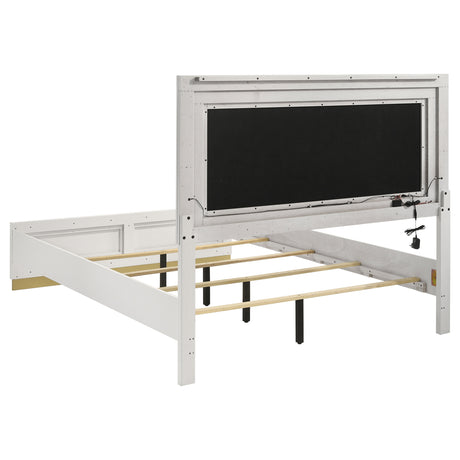 E King Bed  - Caraway Wood Eastern King LED Panel Bed White