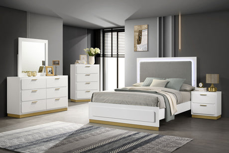 Queen Bed - Caraway Wood Queen LED Panel Bed White