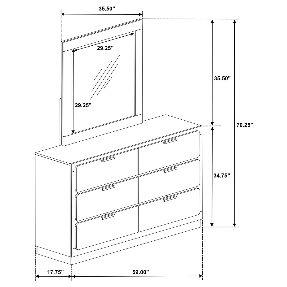 Dresser With Mirror - Caraway 6-drawer Bedroom Dresser with Mirror White