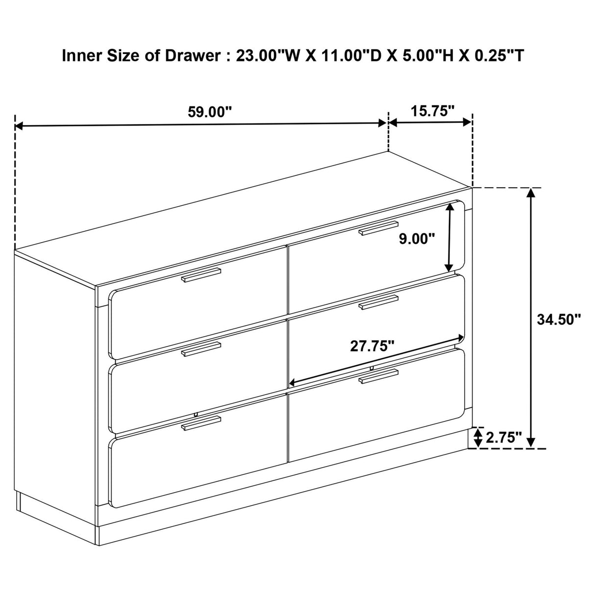 Caraway 6 - drawer Bedroom Dresser White | Coaster - 224773 - Home Elegance USA - 12