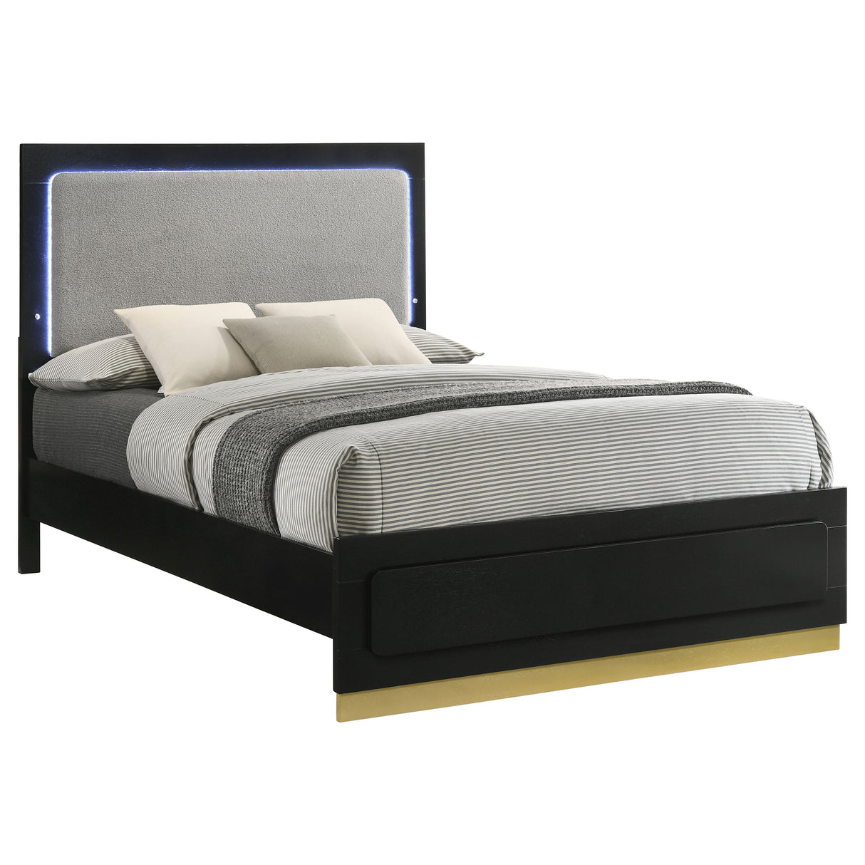 E King Bed  - Caraway Wood Eastern King LED Panel Bed Black