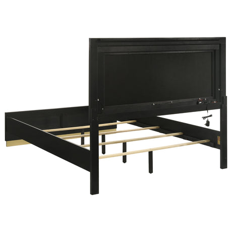 E King Bed  - Caraway Wood Eastern King LED Panel Bed Black