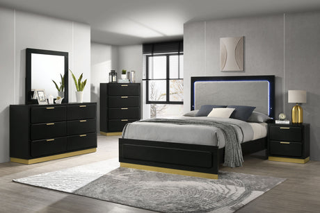 Queen Bed - Caraway Wood Queen LED Panel Bed Black