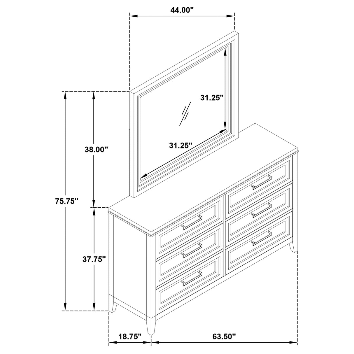 Marielle 6-drawer Dresser with Mirror Distressed White - Home Elegance USA