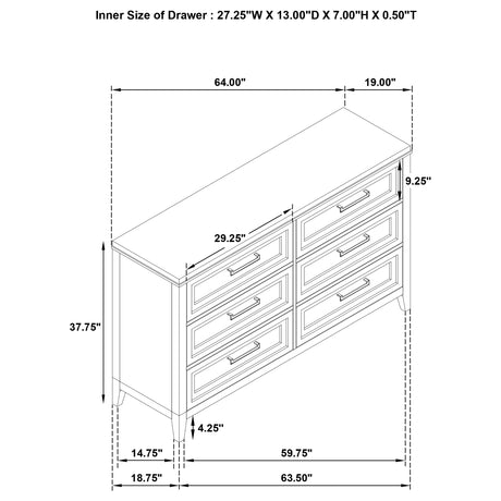 Marielle 6-drawer Bedroom Dresser Distressed White - Home Elegance USA