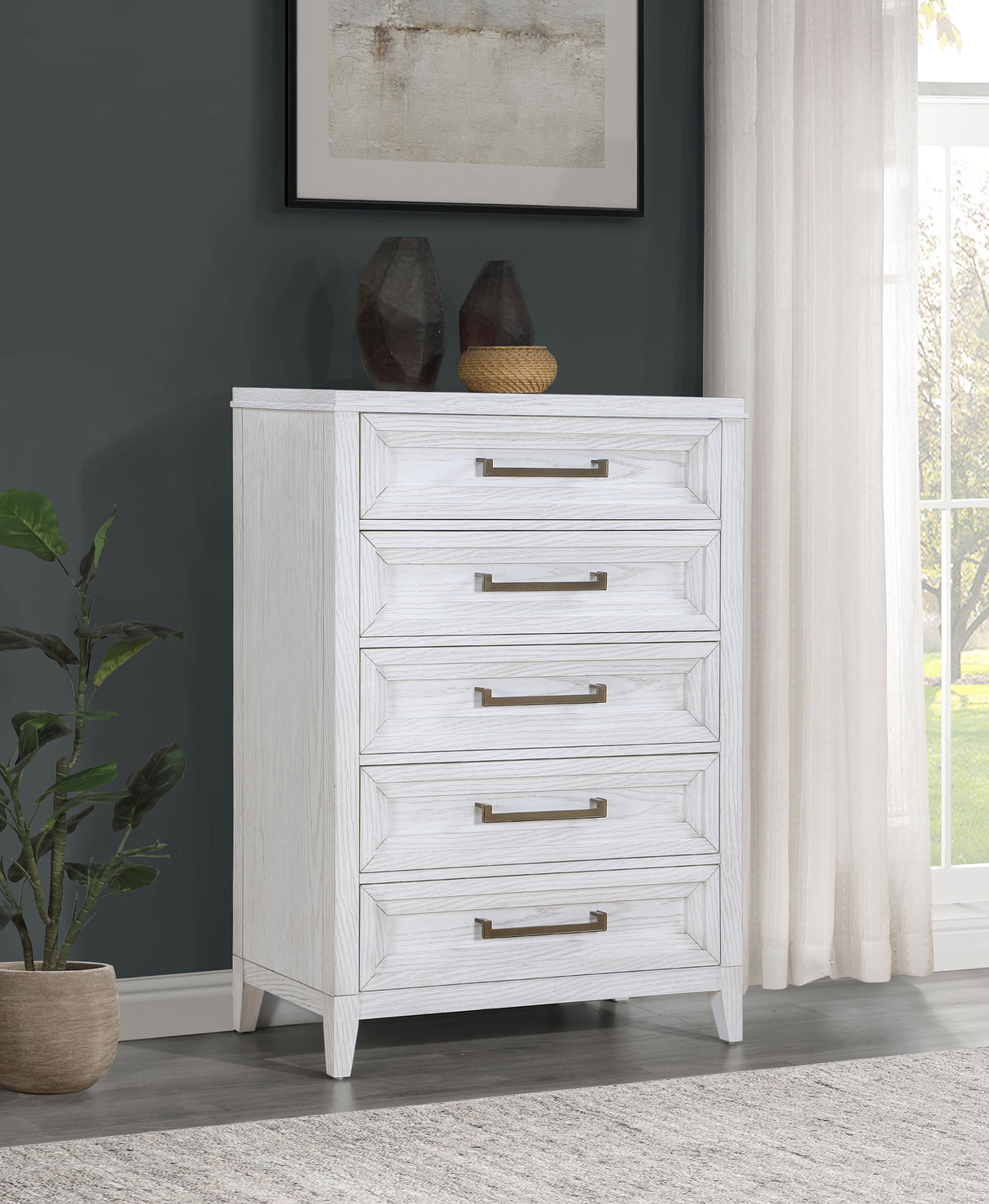 Marielle 5-drawer Bedroom Chest Distressed White - Home Elegance USA