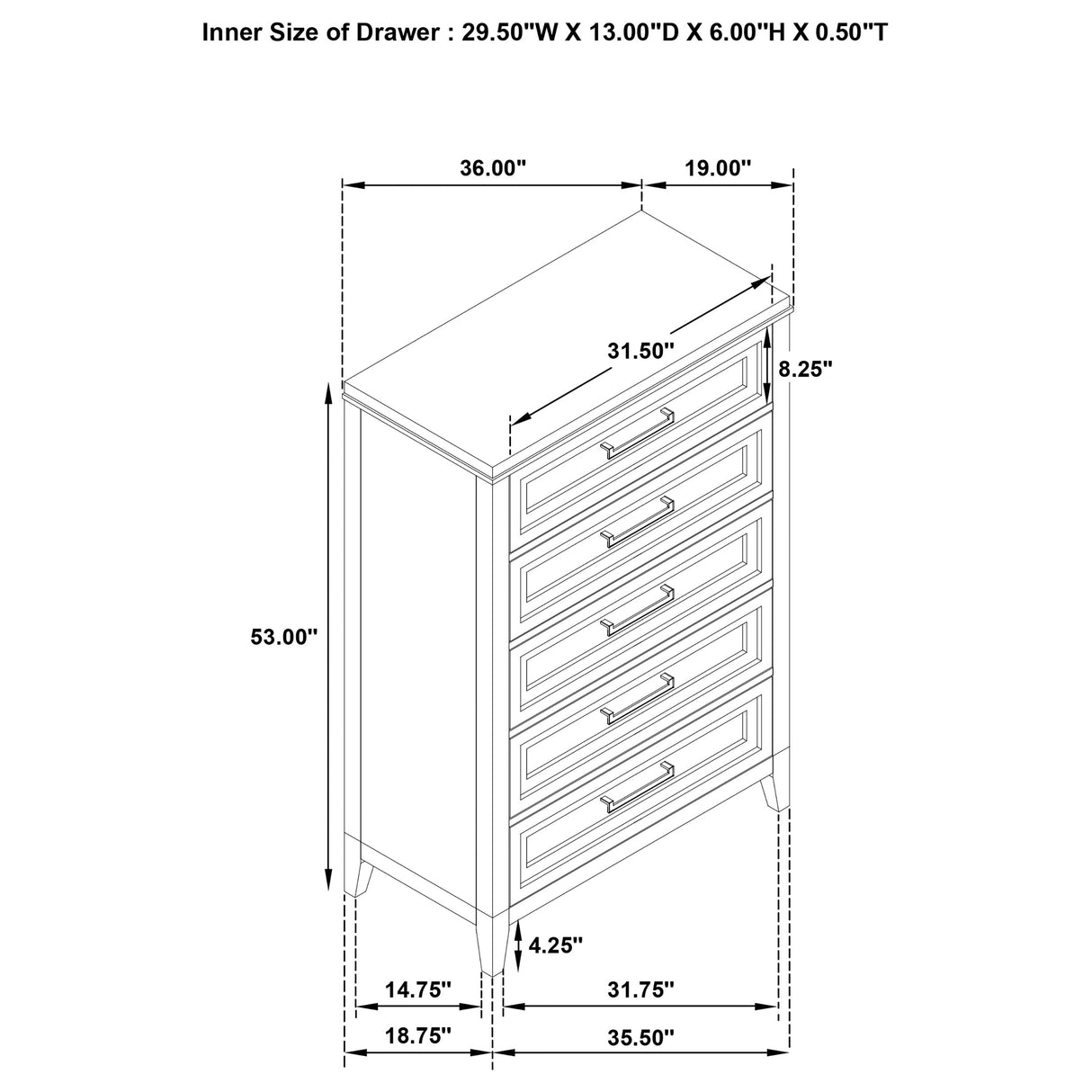 Marielle 5-drawer Bedroom Chest Distressed White - Home Elegance USA