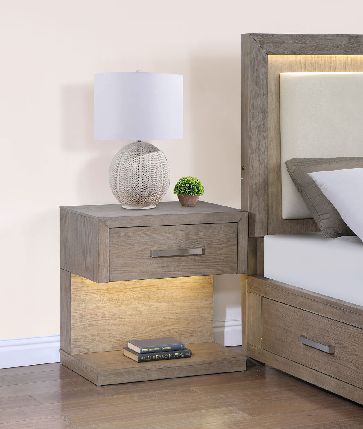 Kenora 1-drawer Nightstand Bedside Table Barley Brown - Home Elegance USA