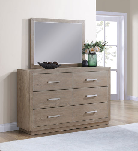 Kenora 6-drawer Dresser and Mirror Barley Brown - Home Elegance USA