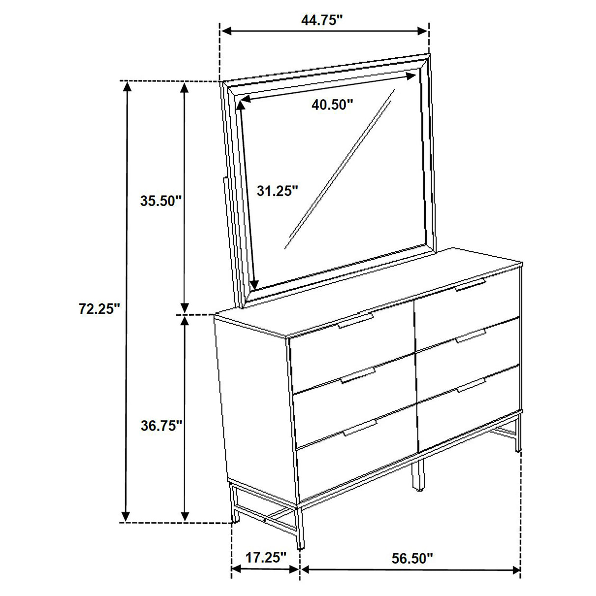 Sonora 6-drawer Dresser with Mirror White - Home Elegance USA
