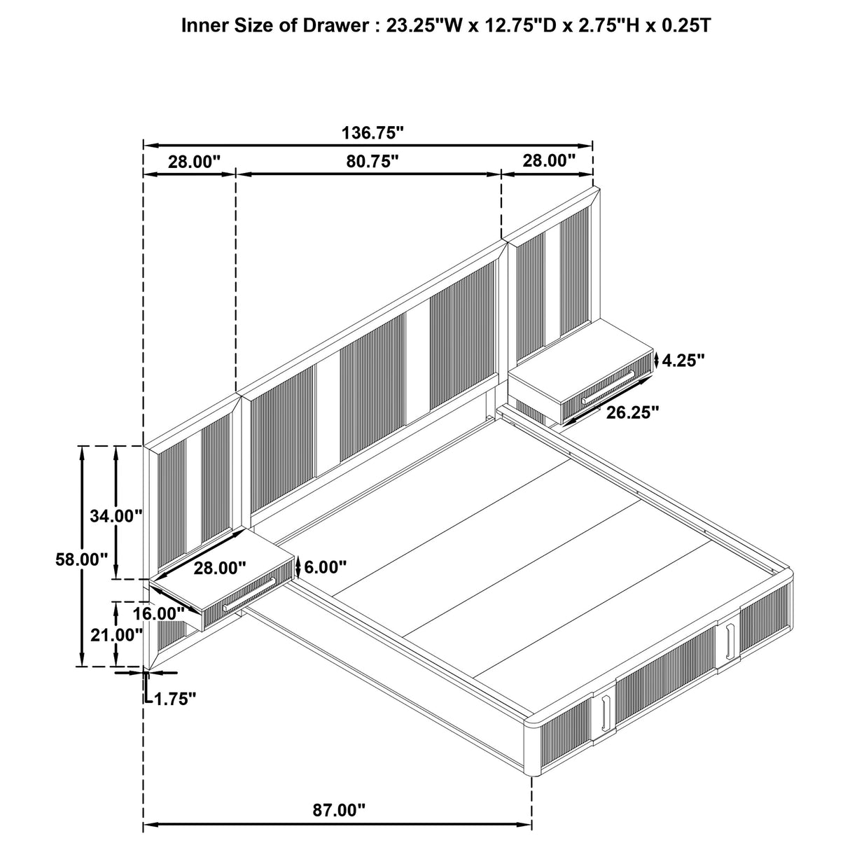 Terrace Eastern King Wall Panel Storage Bed Ash Brown