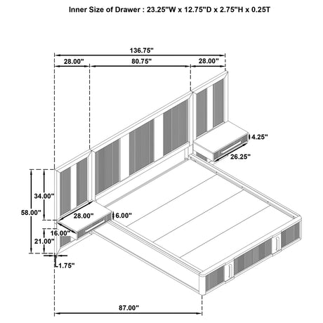 Terrace Eastern King Wall Panel Storage Bed Ash Brown - sold by Home Elegance USA