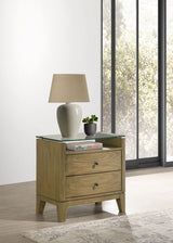 Granada 2-drawer Glass Top Nightstand Natural Pine - Home Elegance USA