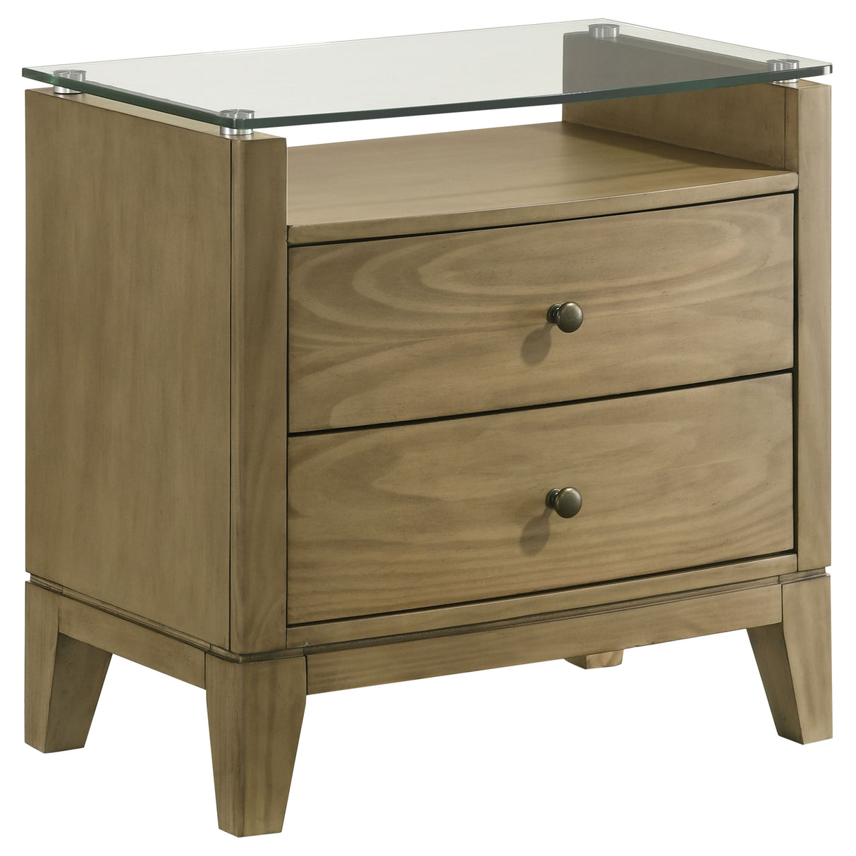 Granada 2-drawer Glass Top Nightstand Natural Pine - Home Elegance USA