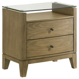 Granada 2-drawer Glass Top Nightstand Natural Pine - Home Elegance USA