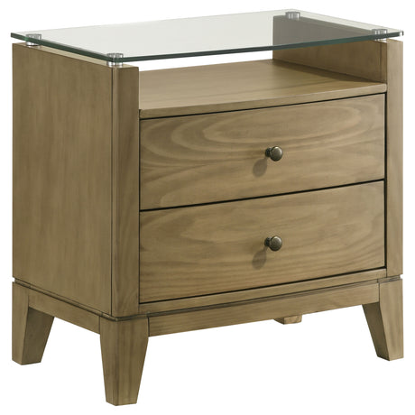Granada 2-drawer Glass Top Nightstand Natural Pine - Home Elegance USA