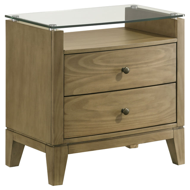 Granada 2-drawer Glass Top Nightstand Natural Pine - Home Elegance USA