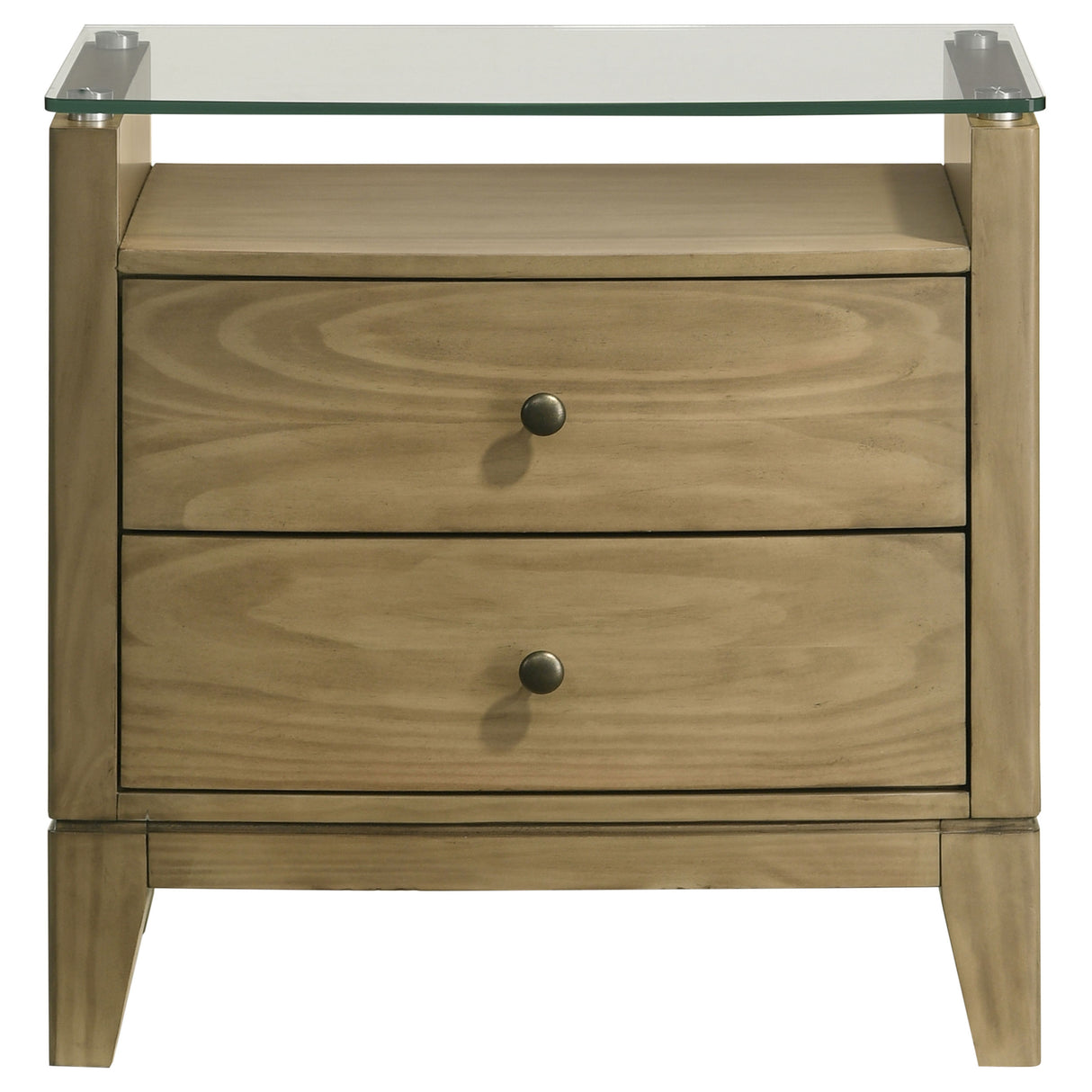 Granada 2-drawer Glass Top Nightstand Natural Pine - Home Elegance USA