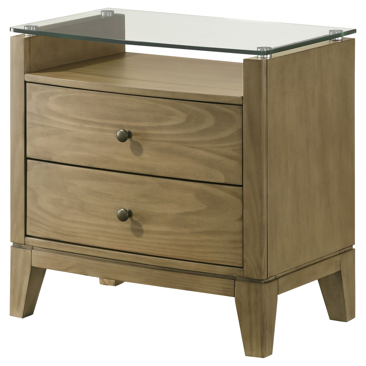 Granada 2-drawer Glass Top Nightstand Natural Pine - Home Elegance USA