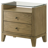 Granada 2-drawer Glass Top Nightstand Natural Pine - Home Elegance USA