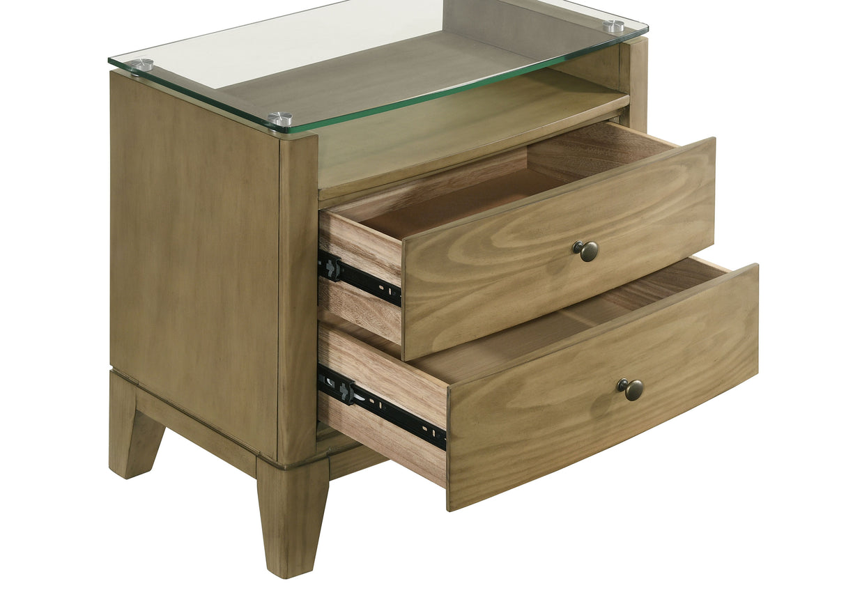 Granada 2-drawer Glass Top Nightstand Natural Pine - Home Elegance USA