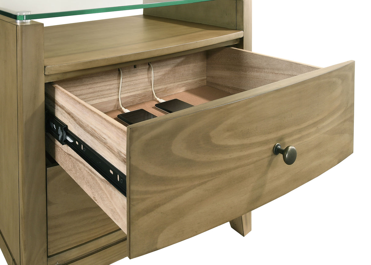 Granada 2-drawer Glass Top Nightstand Natural Pine - Home Elegance USA