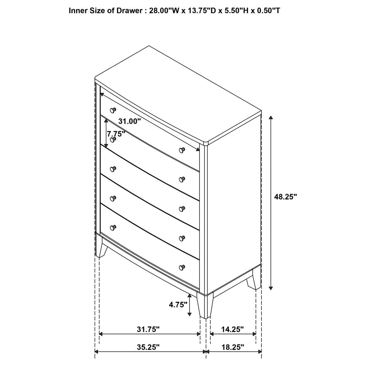 Granada 5-drawer Bedroom Chest of Drawers Natural Pine - Home Elegance USA