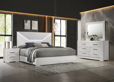 Ives 4-piece Eastern King Bedroom Set White High Gloss - sold by Home Elegance USA