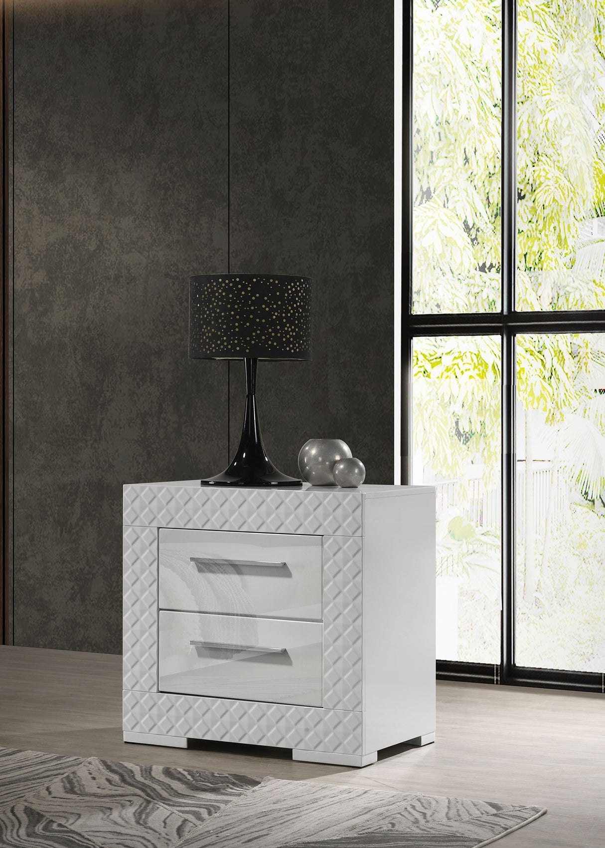 Ives 2-drawer Nightstand Bedside Table White High Gloss - Home Elegance USA
