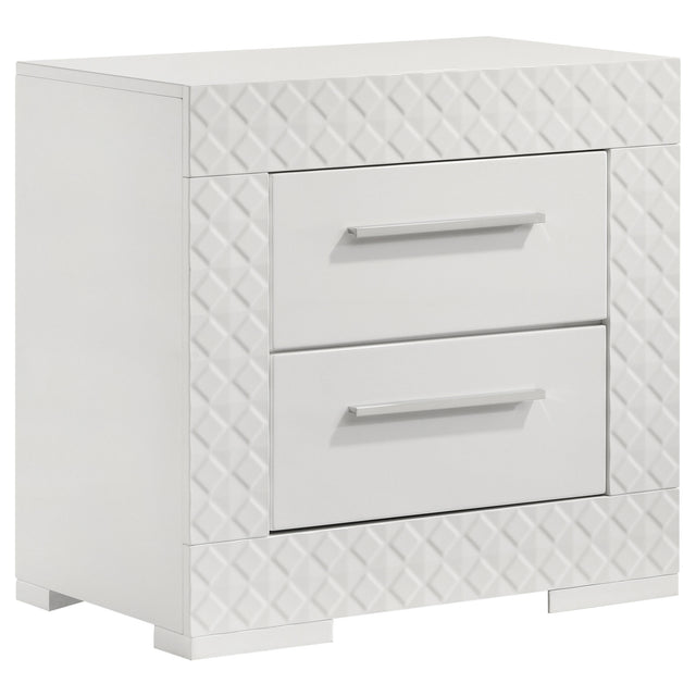 Ives 2-drawer Nightstand Bedside Table White High Gloss - Home Elegance USA