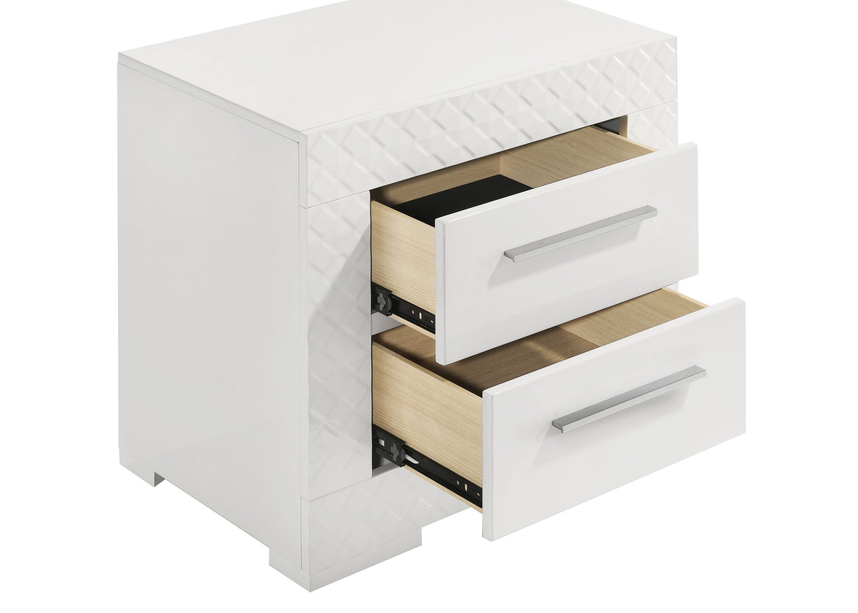 Ives 2-drawer Nightstand Bedside Table White High Gloss - Home Elegance USA