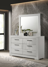 Ives 6-drawer Dresser and Mirror White High Gloss - Home Elegance USA