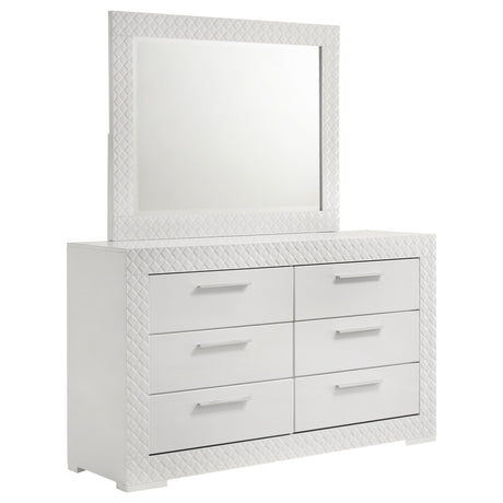 Ives 6-drawer Dresser and Mirror White High Gloss - Home Elegance USA