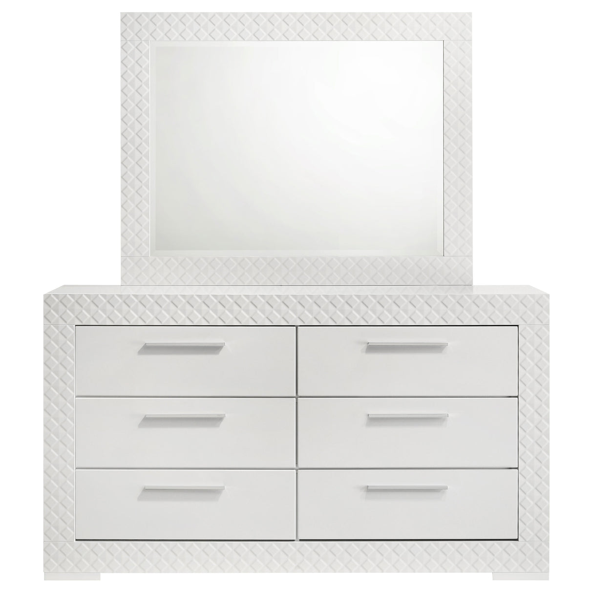 Ives 6-drawer Dresser and Mirror White High Gloss - Home Elegance USA