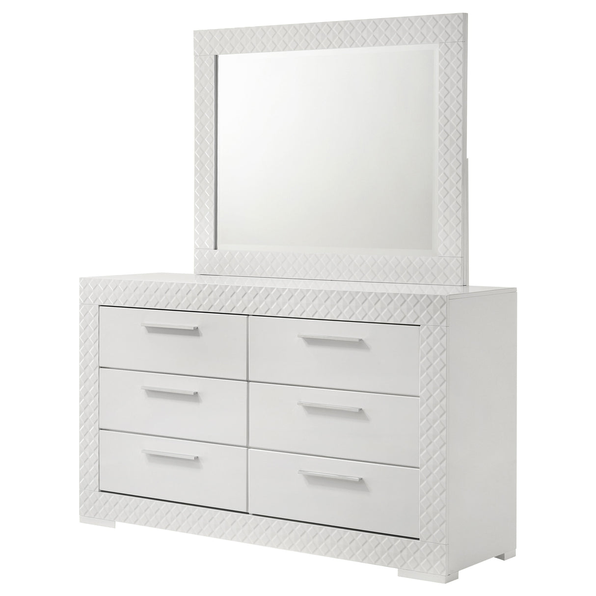 Ives 6-drawer Dresser and Mirror White High Gloss - Home Elegance USA