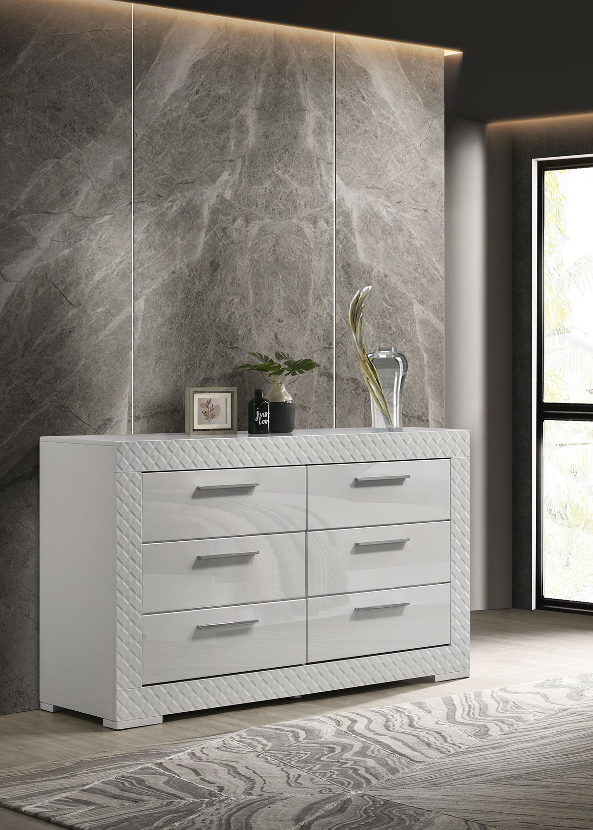 Ives 6-drawer Dresser Cabinet White High Gloss - Home Elegance USA