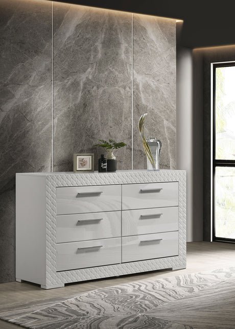 Ives 6-drawer Dresser Cabinet White High Gloss - Home Elegance USA