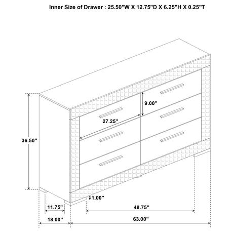Ives 6-drawer Dresser Cabinet White High Gloss - Home Elegance USA