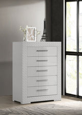 Ives 5-drawer Bedroom Chest of Drawers White High Gloss - Home Elegance USA