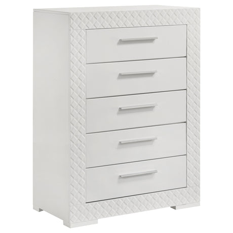 Ives 5-drawer Bedroom Chest of Drawers White High Gloss - Home Elegance USA